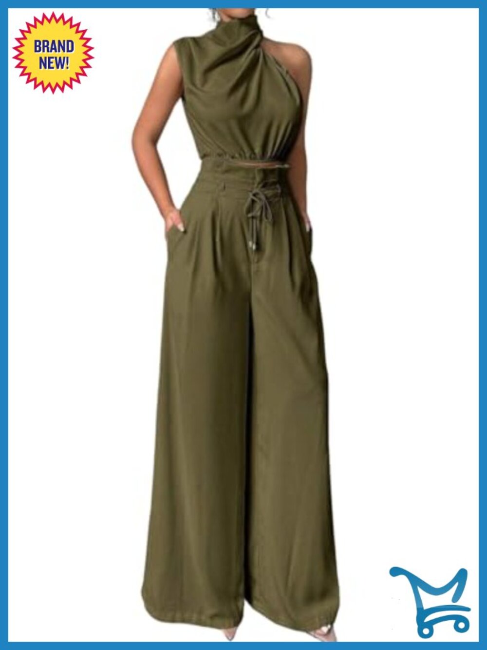 Women's 2 Piece Set Sleeveless Crop Top Wide Leg Pants Polyester